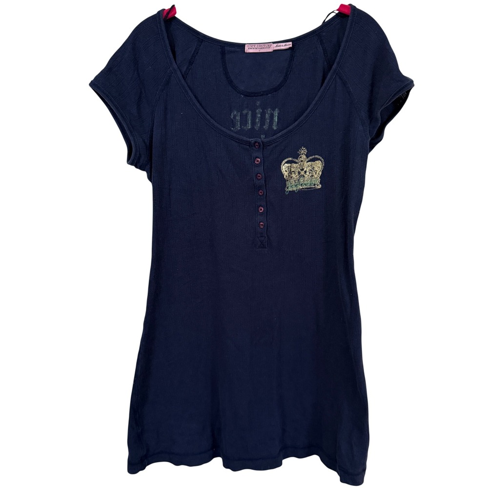 Juicy Couture Sleep Shirt Crown Logo Nightgown Blue Y2K Lounge Top Womens L VTG